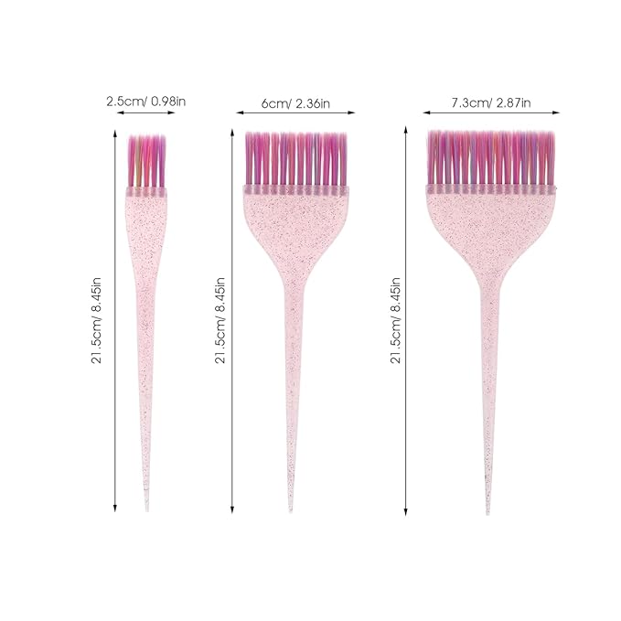 minkissy 3pcs Hair Dye Brush Set with Long Tail Glitter Handles Hair Dye Brush for Salon Barber Home Hair Dyeing Coloring Brush Hair Highlighting Kit