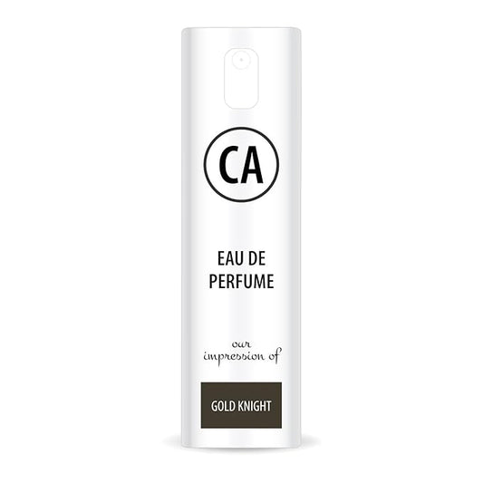 CA Perfume Impression of Gold Knight for Men Eau De Parfum Amber Woody Scent Long Lasting Cologne for Men Travel Size TSA Ready for Day and Night Wear 0.33 Fl Oz 10ml
