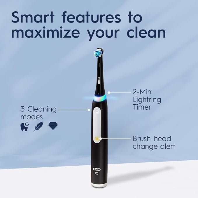 Oral-B iO Deep Clean Rechargeable Electric Powered Toothbrush, White with iO Series 3 Limited, 2 Brush Heads and Travel Case - Pressure Sensor to Protect Gums - 3 Cleaning Settings - 2 Minute Timer