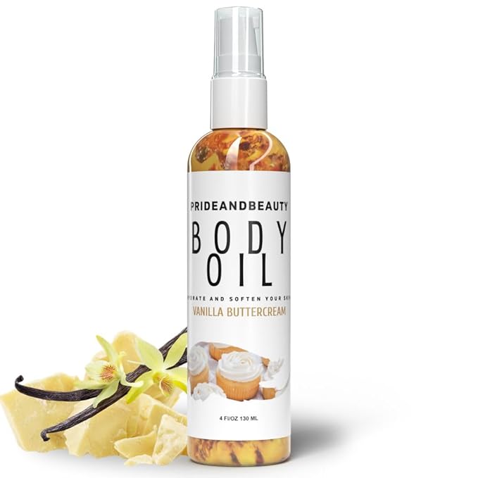 PrideandBeauty After Shower Oil. Skin Hydrating Oil. Body Oil Scented. Body Oils For Women Dry Skin. (Vanilla Buttercream) (4 OUNCES, Vanilla Buttercream)