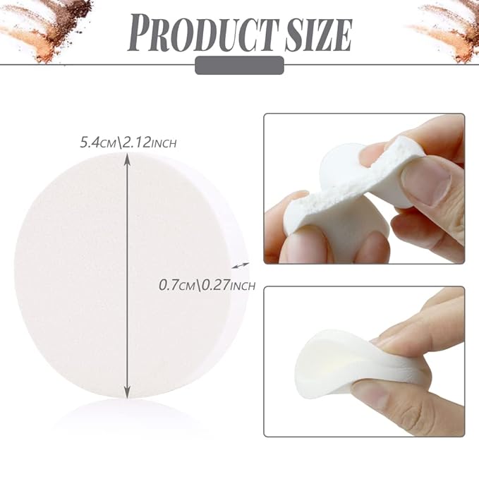 Vmiapxo 48 Pieces White Makeup Sponge, Cosmetic Sponge Round Foam Pad, Compact Facial Powder Puff, Beauty Makeup Foundation Powder Blender for All Skin Types Wet and Dry Dual Use