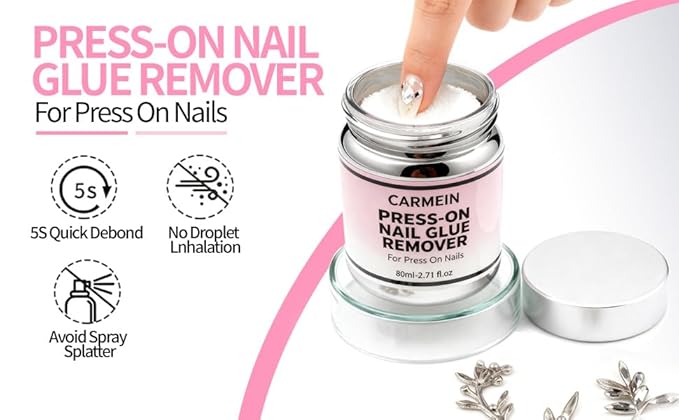 Press-On Nail Glue Remover, Professional Gentle Debonder, Home Salon Essential (2.71 Fl.Oz/80ml) - Limited Effect on Gel Nails
