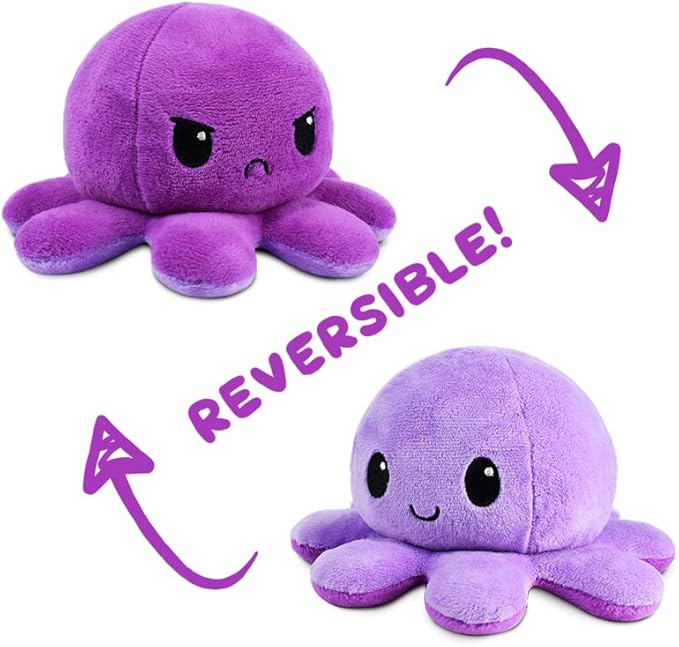 TeeTurtle - The Original Reversible Octopus Plushie - Dark Purple + Light Purple - Cute Sensory Fidget Stuffed Animals That Show Your Mood