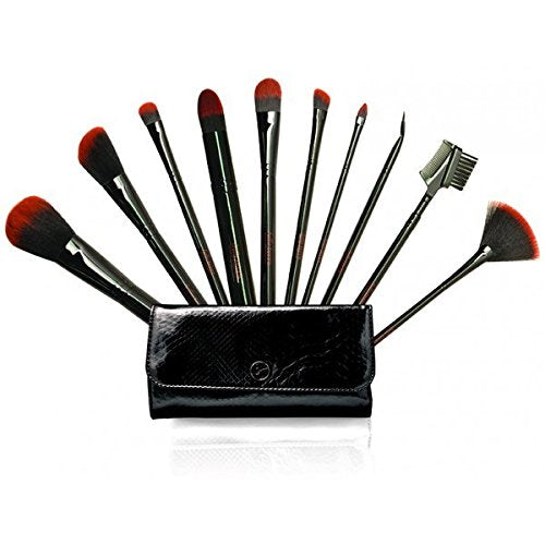 BellaTerra Cosmetics 10-Piece Makeup Brush Set – Travel Compact Vegan & Cruelty-Free Tools with Soft Synthetic Bristles – Black Handle Brushes for Foundation, Powder, Blush, Eyeshadow, and Highlight