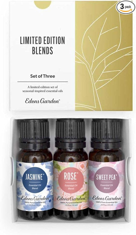 Edens Garden In Bloom Essential Oil 3 Set – 100% Pure Therapeutic Grade, Undiluted Aromatherapy- Jasmine, Rose & Sweet Pea Floral Blends– No Artificial Fragrance & Natural For Diffusers, 10 ml/ 3 Pack