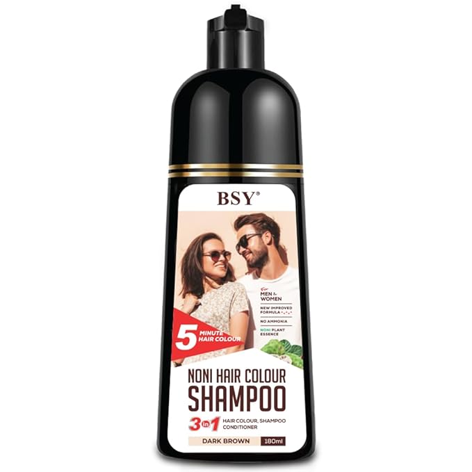 BSY Noni Hair color shampoo - 6 fl oz - Pump Pack | No Ammonia | 3 in 1 - Hair Dye Shampoo, conditioner for women | Noni Fruit Hair Dye for Men | 5 Minutes Hair Color (Dark Brown)