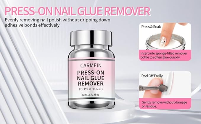 Press-On Nail Glue Remover, Professional Gentle Debonder, Home Salon Essential (2.71 Fl.Oz/80ml) - Limited Effect on Gel Nails