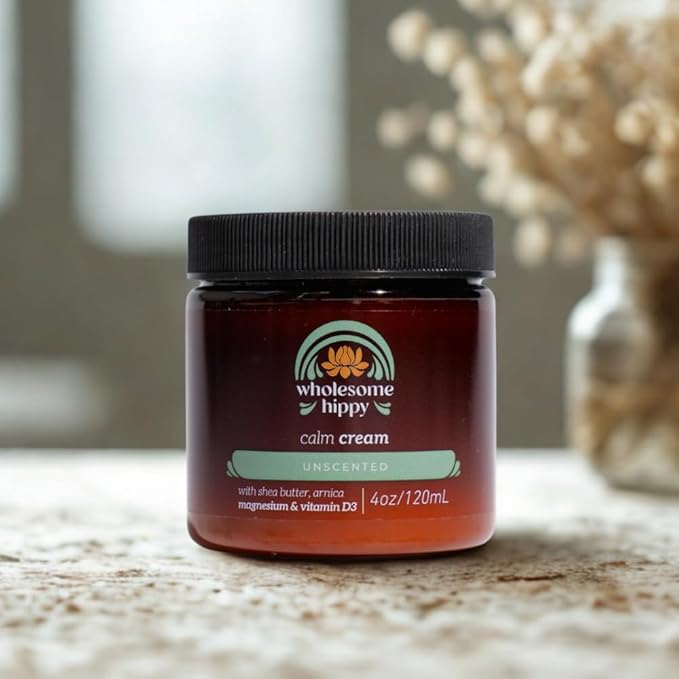 Wholesome Hippy Calm Cream – All Natural Body Butter with Magnesium, Vitamin D3, Shea, Arnica & Turmeric – Vegan Moisturizer for Sensitive Skin & Self-Care – 4oz