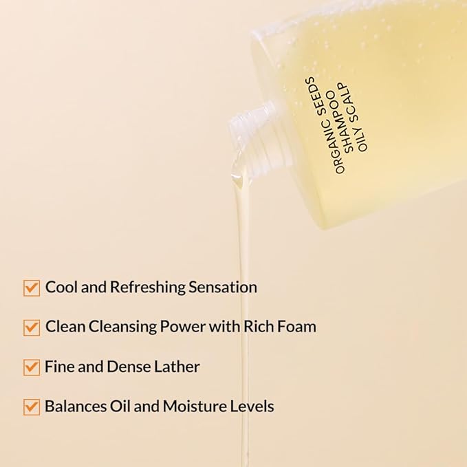 Whamisa Organic Seeds Shampoo for Oily Scalp, Fermented Postbiotic Formula for Refreshing Cleanse, Balanced Oil Control, Scalp Conditioning, Dandruff Care (490ml)