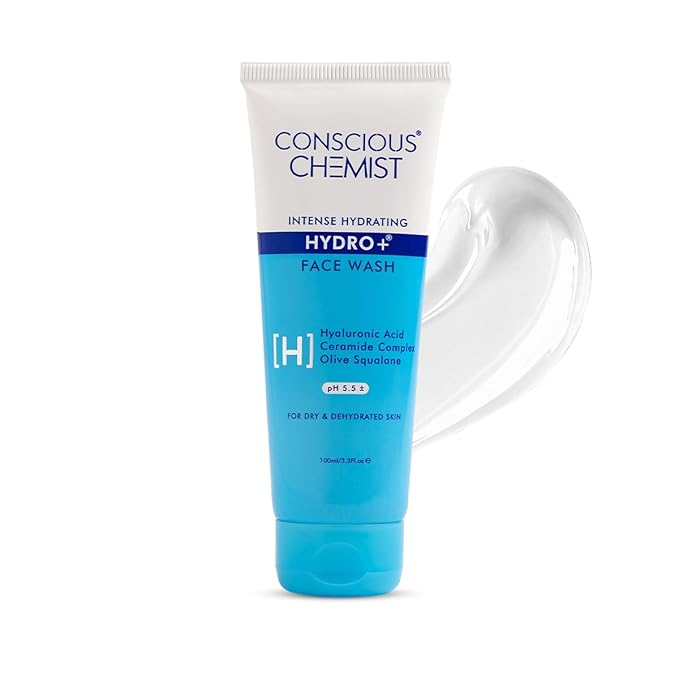 Conscious Chemist® Hydro+ Gentle Face Wash for Dry Skin | 100ml | Hydrating Facial Cleanser with Hyaluronic Acid, Ceramides & Ginseng | For Smooths & Softens Skin, Non Comedogenic | Men & Women