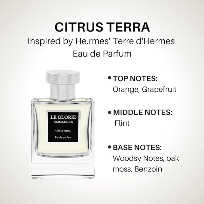 Inspired by Terre d'He.rmes, Citrus Terra EDP, Long Lasting 12-14 Hours Perfume Spray for Men, Unisex, All Skin Types, Cruelty Free - 0.33 oz 10ml