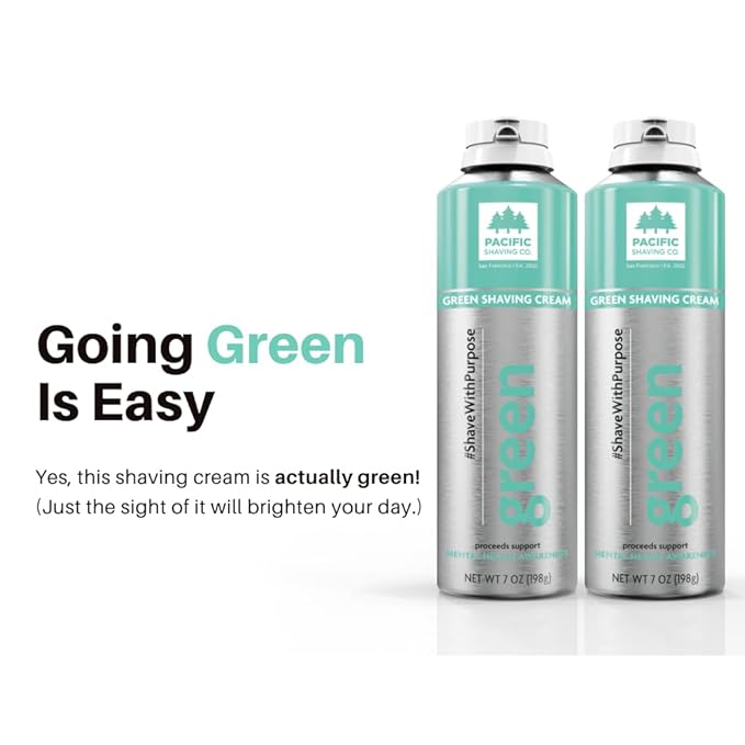 Pacific Shaving Company Green Shaving Cream - Foaming Colorful Shaving Cream - Hydrating, Redness Reducing + Irritation Free Shave Cream (7 Oz)