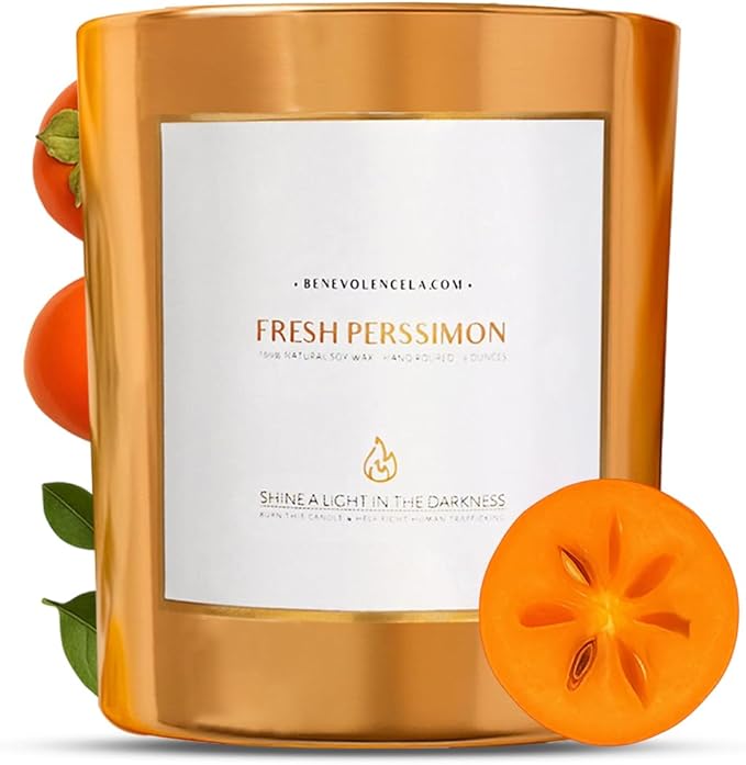 Benevolence LA Fresh Persimmon Wood Wick Candles | Soy Scented Christmas Candles for Home | Holiday Candle Gifts for Women and Men | Home Fragrance | Aromatherapy | 8oz, 45 Hour Burn