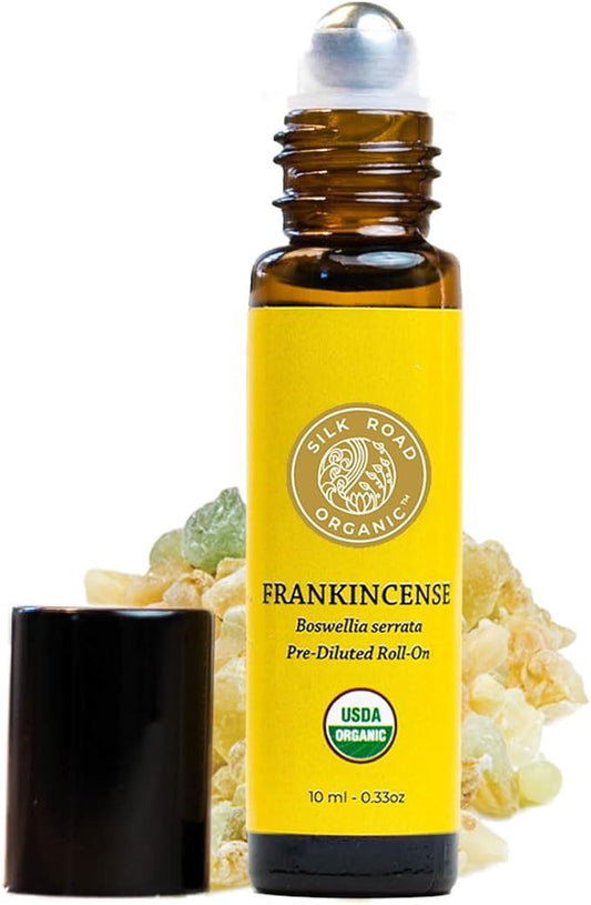 Silk Road Organic Frankincense Serrata Essential Oil Roll on, USDA Certified, Deep Relief of Body Aches & Discomfort - 10 ml Aromatherapy Roller