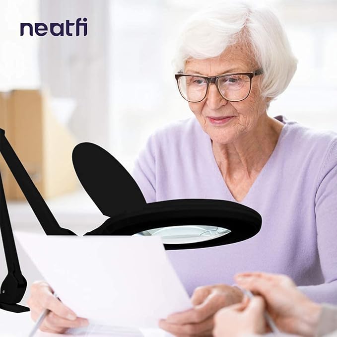 Neatfi Elite XL HD Bifocals Super LED Magnifying Lamp with Clamp, Glass Lens, 6500K, Glare-Free, Nonpolar Dimming (6 Inch Lens, Black)