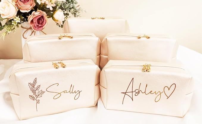 DayOfShe Personalized Name Makeup Bag Toiletry Bag for Bridesmaid Gifts Bridal Shower Wedding Gifts, Custom Cosmetic Bag for Best Friend Birthday Gifts