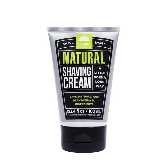 Pacific Shaving Company Natural Shaving Cream - Shea Butter + Vitamin E Shave Cream for Hydrated Sensitive Skin - Clean Formula for a Smooth, Anti-Redness + Irritation-Free Shave Cream (3.4 Oz)