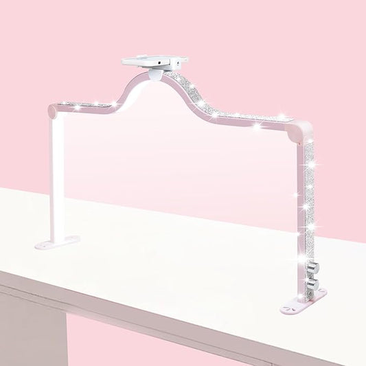 34-Inch Nail Light for Desk, 3-Level Dimming Half Moon Light, 3360LM Lamp, Adjustable with Phone Holder, Eye Protection – Ideal for Nail Techs - Pink