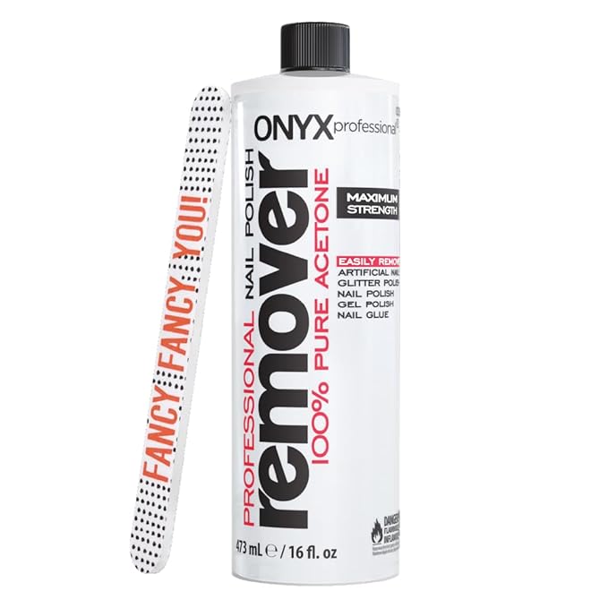 Onyx Professional 100% Pure Acetone Nail Polish Remover Kit with 7 inch Nail File, 16 fl oz - Made in USA, Maximum-Strength Gel Polish Remover, Artificial & Glitter Nail Polish