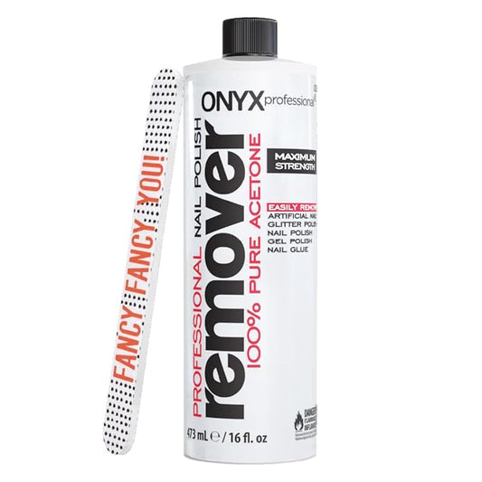 Onyx Professional 100% Pure Acetone Nail Polish Remover Kit with 7 inch Nail File, 16 fl oz - Made in USA, Maximum-Strength Gel Polish Remover, Artificial & Glitter Nail Polish