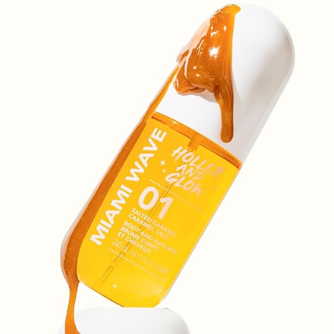 Holler and Glow Miami Wave Salted Caramel Body & Hair Mist, Body Spray For Women, Hair Perfume, Fragrance, Sweet Coconut, Vanilla Scented, Warm & Sweet Fragrance Notes, 8.11 Fl Oz