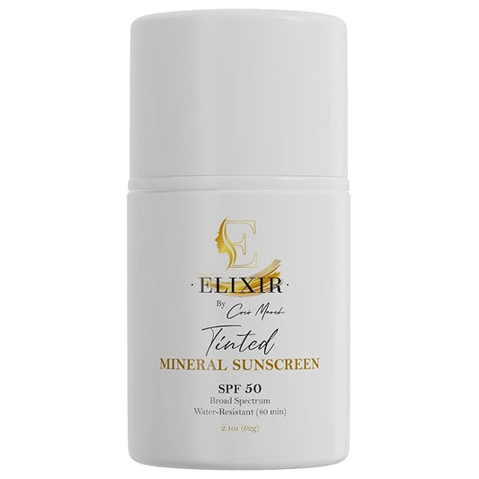 Elixir by Coco March Broad Spectrum Mineral Tinted Sunscreen SPF 50 Water-Resistant-80 min, Hydrates and Enhances Skin, Adults and Children- 2.1 oz 59 g