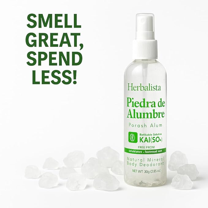 2 Bottles - Natural Crystal Piedra Alumbre Deodorant Spray – Refillable 80g (2.82oz) Each - Potash Alum Mist for Women, Men & Teens – With Real Alum Stones – Aluminum-Free, Long-Lasting