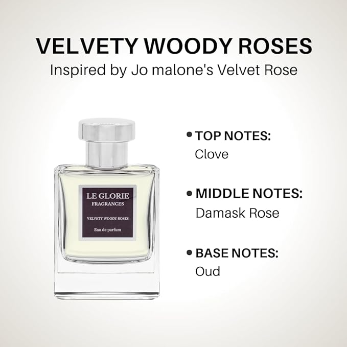 Inspired by Jo M*lone's Velvet Rose and Oud, Velvety Woody Roses EDP, Long Lasting 12-14 Hours Perfume Spray for Women, Unisex, All Skin Types, Cruelty Free - 1.7oz 50ml