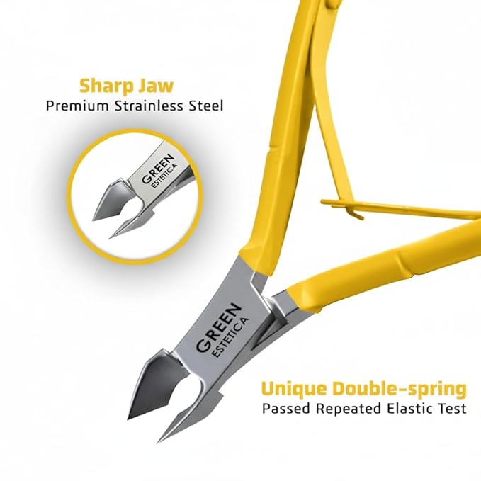 Professional Cuticle Trimmer Nail Cuticle Cutter Stainless Steel Cuticle Nippers with Sharp Blades of Cuticle Remover Clippers Manicure Tools Double Spring for Nail Care Pedicure Nail Tools (Yellow)