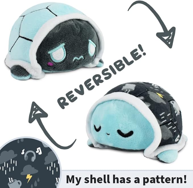 TeeTurtle - The Original Reversible Turtle Plushie - Rainy Day - Cute Sensory Fidget Stuffed Animals That Show Your Mood 3.5 inch, 100% Polyester Fiber