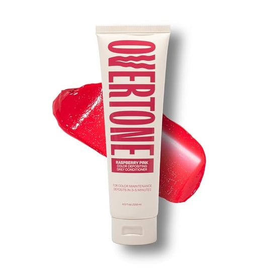 Overtone Daily Color Depositing Conditioner - 4.5oz Temporary Coloring Conditioner w/Shea Butter & Coconut Oil - Refresh Color & Prevent Fading - Vegan & Cruelty-Free, Pink for Brown is Rapsberry Pink