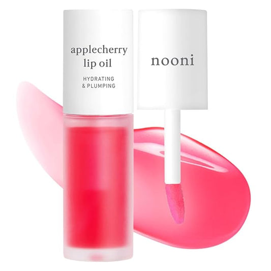 NOONI Korean Lip Oil - Applecherry | Long-Lasting, Moisturizing, Plumping, Revitalizing for Dry Lips, Waterproof, No Peel Off, Hydrating, Nourishing Crystal Clear, Stocking Stuffers, 0.12 FL Oz