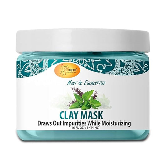 SPA REDI - Clay Mask, Mint and Eucalyptus, 16 Oz - Pedicure and Body Deep Cleansing, Skin Pore Purifying, Detoxifying and Hydrating