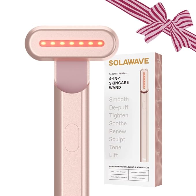 Solawave 4-in-1 Red Light Therapy Wand for Face & Neck | Beauty Device with Galvanic Current, Massager & Warmth | Anti-Aging, Wrinkle Reduction, Skin Tightening, Depuffing & Rejuvenation (Rose Gold)