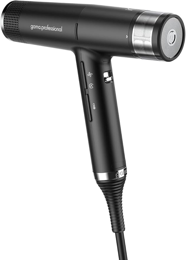 GA.MA iQ1 Perfetto Hair Dryer with 110,000 RPM Intelligent Brushless Motor, Oxy Active Technology, Auto-Clean & Washable Filter, Includes Diffuser & 3 Nozzles, Black