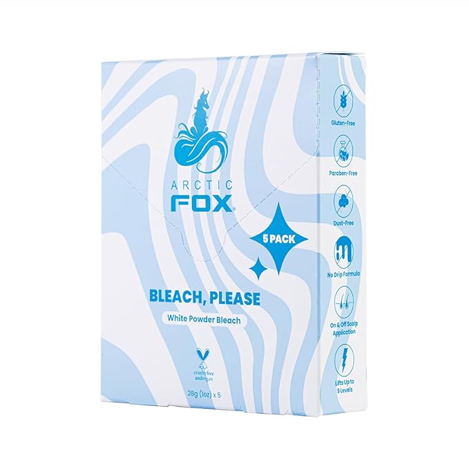 Arctic Fox Bleach Please Hair Lightener, White Powder Bleach, Ultra-Lightening Up to 9 Levels, Dust-Free, Vegan & Cruelty-Free, Fast-Acting, For Highlights & Balayage, 5 Pack Sachets, 1 oz Each