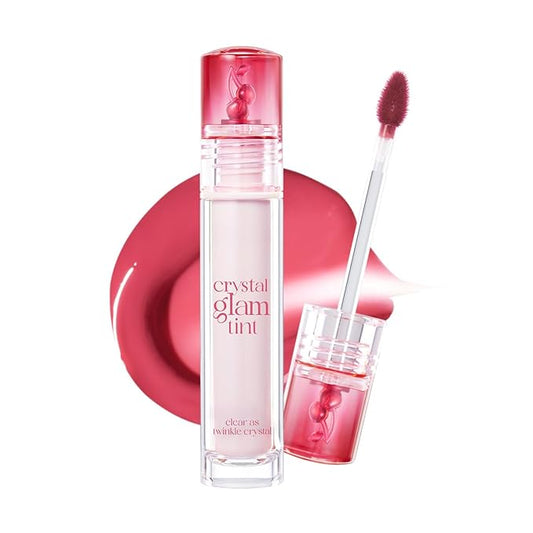 CLIO CRYSTAL GLAM TINT (CHERRY SERIES 027 HONEY CHERRY), Glossy Finish, Lightweight, Buildable, Glass-Like, Smoothing, Long-Lasting, Vivid, Transparent, Shiny, Moisturizing Lip Stain, Korean Lip Tint