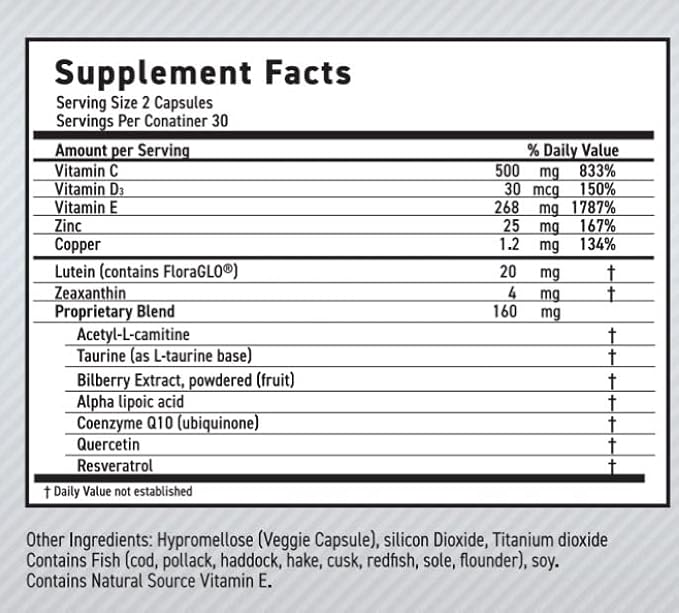 MaxiVision® Ocular Formula - AREDS2 - Eye Vitamins & Multivitamin - Lutein and Zeaxanthin - 1 Bottle (60 Capsules)