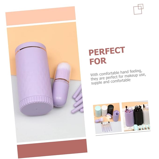 STOBAZA Portable Makeup Brush with Handles Dense Soft Bristles and Built Mirror Compact Case for Loose Powder Eyeshadow Highlight Wear-resistant Cosmetic Brushes for Travel and Daily Use