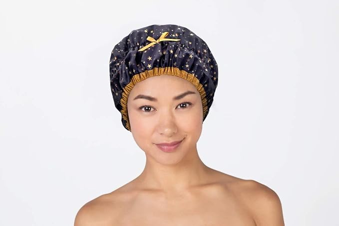 Reusable Shower & Bath Cap & Lined, Oversized Waterproof Shower Caps Large Designed for all Hair Lengths with PEVA Lining & Elastic Band Stretch Hem Hair Hat - Fashionista Starry Nights
