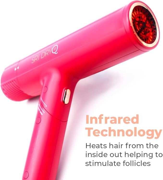 DryQ Smart Hair Dryer from SRILabs | Infrared and Ionic Technology - Lightweight + Foldable - Powerful + Quiet - 3 Magnetic Attachments - Heat Control with Locking Switch - Limited Edition (Magenta)