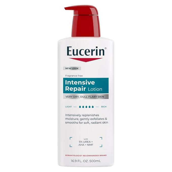 Eucerin Intensive Repair Body Lotion for Dry Skin with Alpha Hydroxy, Body Moisturizer for Very Dry Skin, Moisturizes, Exfoliates and Conditions, Fragrance Free and Paraben Free, 16.9 Fl Oz Bottle