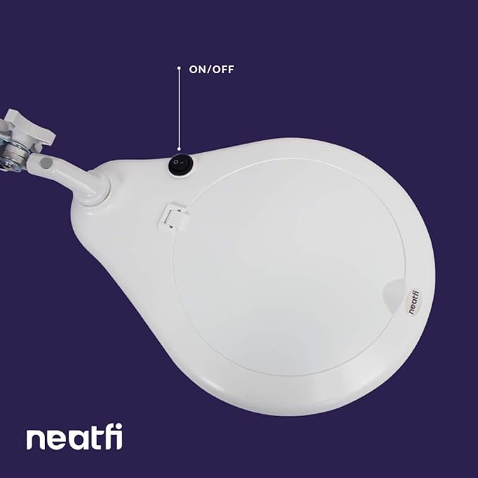 Neatfi LED Magnifying Lamp, 5 Diopter Glass Lens, 6500K Daylight Bright Light, Adjustable Arm, Eye-Friendly Lamp for Crafts, Sewing, Painting, Jewelry Making & Reading (White, 7-Inch Lens with Clamp)