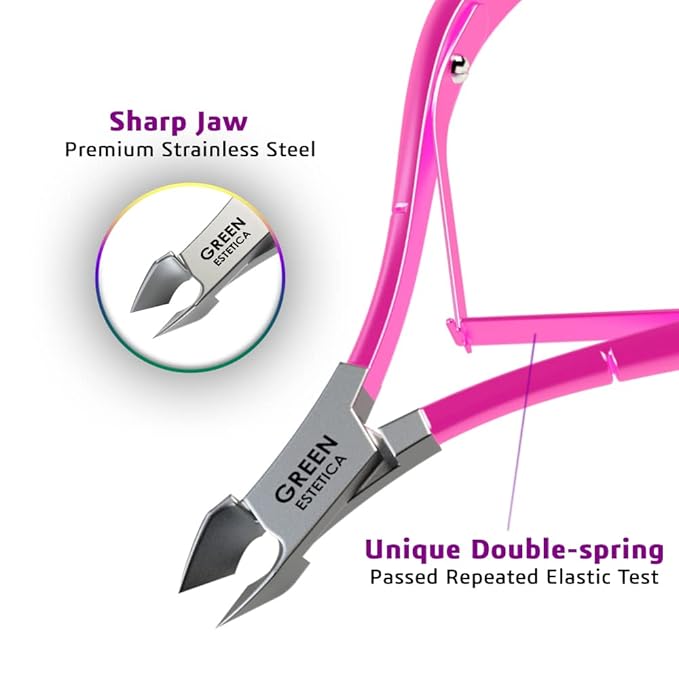 Professional Cuticle Trimmer with Cuticle Pusher Nail Cuticle Remover Nipper Silver Stainless Steel Sharp Blades Manicure Tools with Double Spring Nail Care Pedicure Nail Tools Home Spa (Pink)