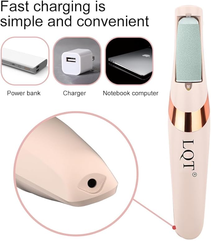 LQT® Electric Foot File – Rechargeable Callus Remover for Hard, Cracked Skin – at-Home Pedicure Kit for Smooth Feet (Men & Women) (Pink)