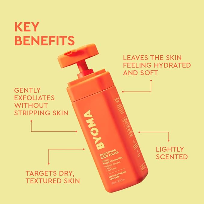 BYOMA Smoothing Body Polish - For Breakouts & Textured Skin - Exfoliating Body Scrub with PHA & Panthenol - Restores Skin Barrier & Soothes Inflammation - 10.14 fl oz