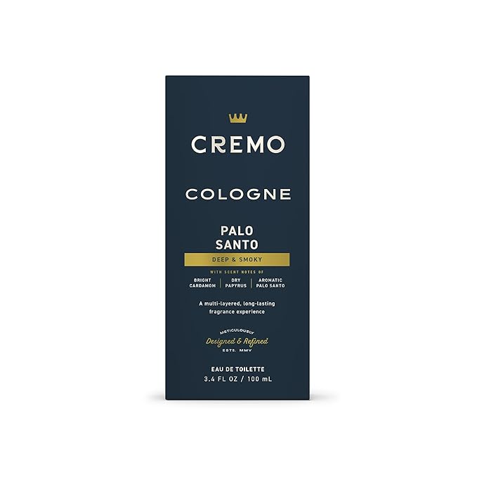 Cremo Cologne For Men - Palo Santo Mens Cologne Spray, A Combination of Bright Cardamom, Dry Papyrus and Aromiatic Palo Santo, Multi-Layered Signature Men's Fragrances, 3.4 Fl Oz
