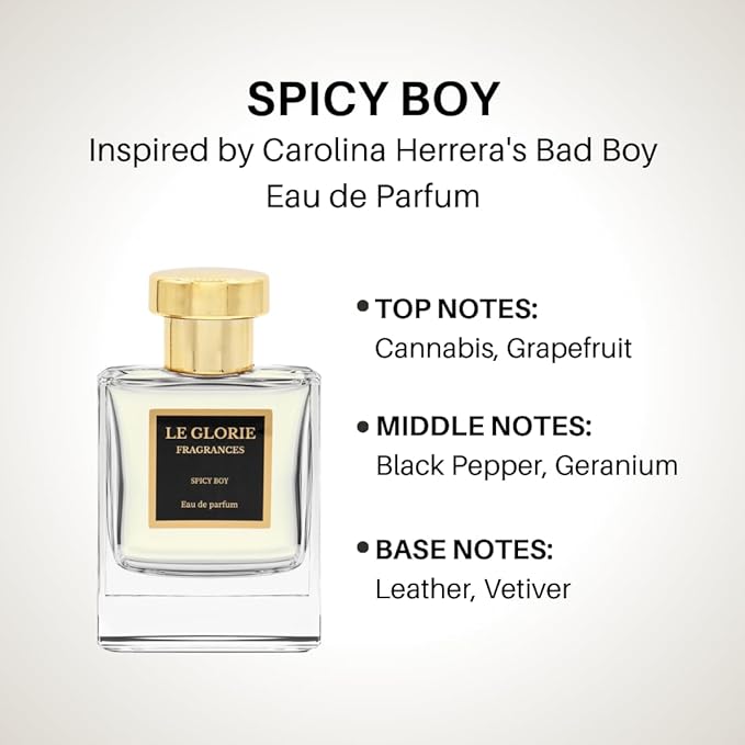 Inspired by C. Herrera's Bad Boy Eau de Parfum, Spicy Boy EDP, Long Lasting 12-14 Hours Perfume Spray for Men, All Skin Types, Cruelty Free - 0.33 oz 10ml