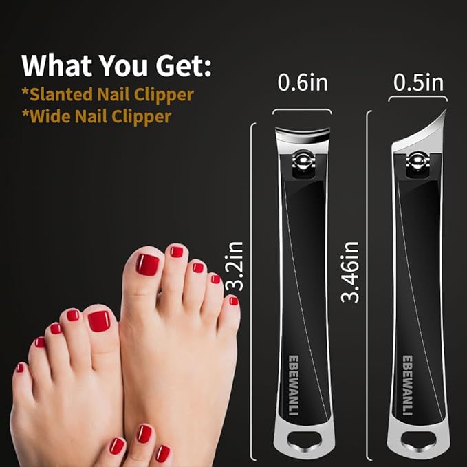 Nail Clippers Set, Ultra Sharp Nail Clippers for Men, Slanted Angled Ingrown Toenail Clipper and Curved Fingernail Clipper Cutters, Stainless Steel Finger Nail Clippers Adult