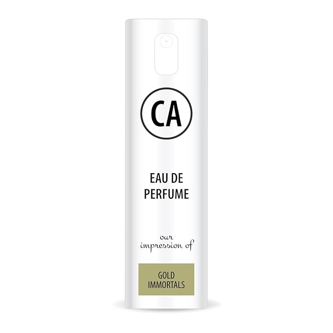 CA Perfume Impression of Gold Immortals Unisex Eau De Parfum Amber Floral Scent Long Lasting Unisex Fragrance Travel Size TSA Ready for Day and Night Wear 0.33 Fl Oz 10ml